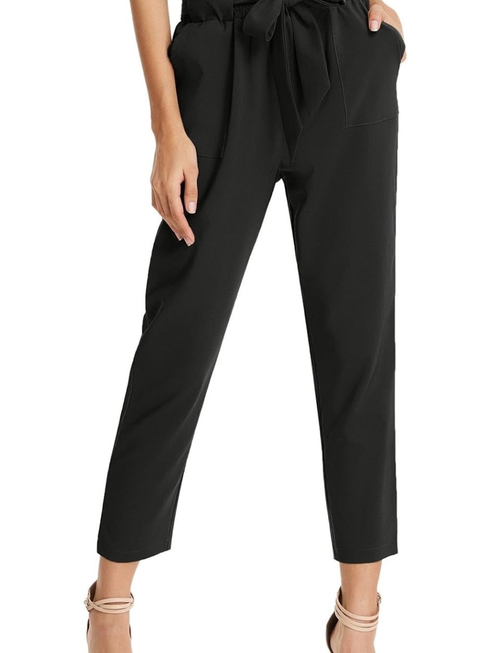 Black Paperbag Tie-Waist Pants